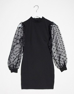 Платье с прозрачными рукавами в горошек Parisian-Черный
