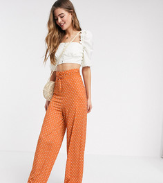 Атласные широкие брюки в горошек с завязкой ASOS DESIGN Tall-Мульти
