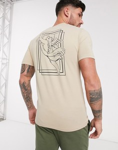 Бежевая приталенная футболка из органического хлопка с принтом на спине ASOS DESIGN-Бежевый