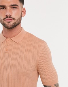 Розовая обтягивающая футболка-поло в рубчик ASOS DESIGN-Розовый
