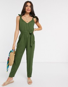 Комбинезон цвета хаки с бретельками на завязках ASOS DESIGN-Зеленый