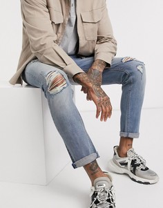 Джинсы скинни со рваной отделкой и необработанными краями ASOS DESIGN-Синий