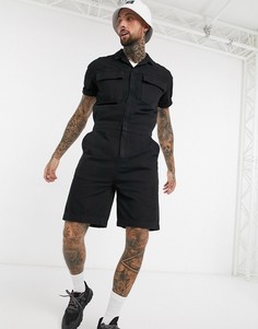 Черный джинсовый комбинезон-шорты с карманами ASOS DESIGN
