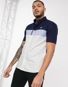 Синяя рубашка с короткими рукавами в стиле колор блок Fred Perry-Синий