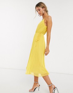 Желтое платье миди на бретелях с затягивающимся шнурком на талии ASOS DESIGN-Желтый