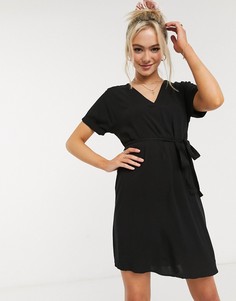 Черное платье-туника с V-образным вырезом и поясом New Look-Черный