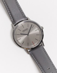 Часы с серым кожаным ремешком Hugo Boss-Серый