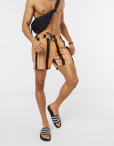 Оранжевые шорты для плавания в полоску Topman-Оранжевый