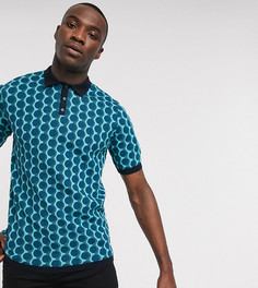 Синяя футболка-поло с геометрическим узором ASOS DESIGN Tall-Синий