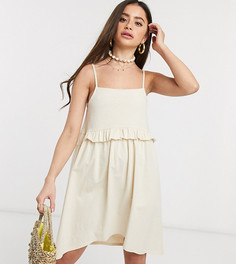 Кремовый сарафан мини на бретелях с оборками ASOS DESIGN Petite
