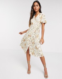 Кремовое платье миди с запахом и цветочным принтом Vero Moda-Мульти