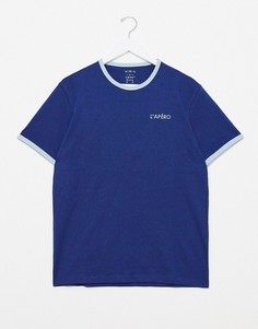 Темно-синяя футболка с вышивкой на груди Celio-Синий