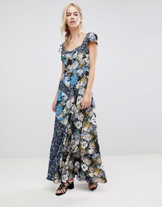 Платье макси с цветочным принтом Free People-Синий