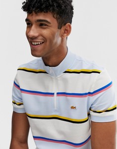 Бежевая футболка-поло в полоску с молнией Lacoste L!VE X Opening Ceremony-Белый