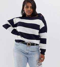 Джемпер в полоску с открытыми плечами и завязками Vero Moda Curve-Мульти