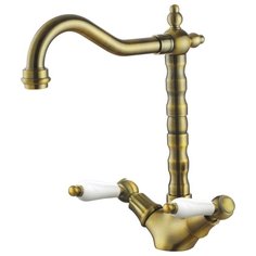 Смеситель для кухни (мойки) KAISER Vincent 31033-1 brass antique двухрычажный латунь античная латунь/белый