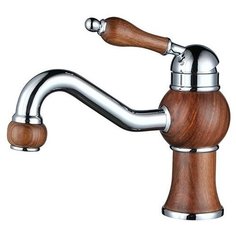 Смеситель для раковины (умывальника) KAISER Wood 61011 (хром/дуб) однорычажный двухцветный серебристый/коричневый