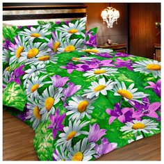 Постельное белье 1.5-спальное Letto B154 70х70 бязь зеленый/белый/фиолетовый