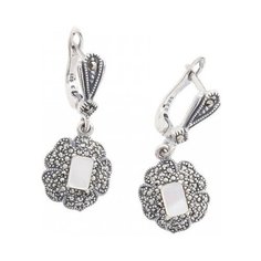 МАРКАЗИТ Серьги с перламутром и марказитами из серебра HE1040