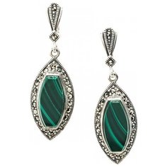 МАРКАЗИТ Серьги с марказитами и малахитами из серебра HE047