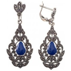 МАРКАЗИТ Серьги с лазуритами и марказитами из серебра HE112