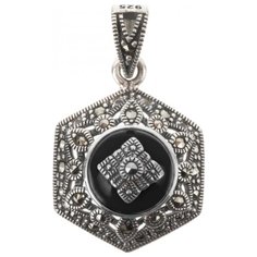 МАРКАЗИТ Подвеска с марказитами и ониксами из серебра HP287SP