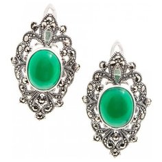 МАРКАЗИТ Серьги с хризопразами и марказитами из серебра HE1121