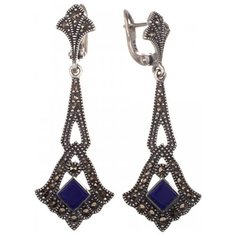 МАРКАЗИТ Серьги с лазуритами и марказитами из серебра HE145