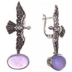 МАРКАЗИТ Серьги с марказитами и халцедонами из серебра HE1435