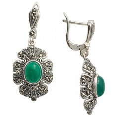 МАРКАЗИТ Серьги с хризопразами и марказитами из серебра HE851