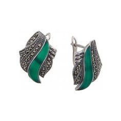 МАРКАЗИТ Серьги с хризопразами и марказитами из серебра HE260