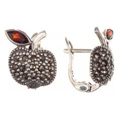 МАРКАЗИТ Серьги с гранатами и марказитами из серебра HE004