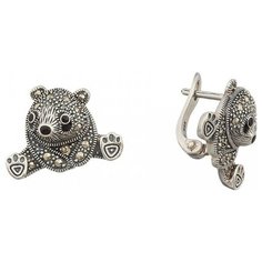 МАРКАЗИТ Серьги с эмалью, марказитами и ониксами из серебра HE1019