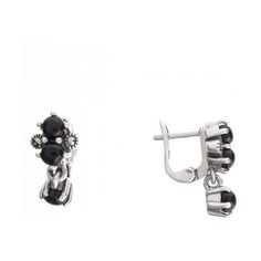 МАРКАЗИТ Серьги с марказитами и ониксами из серебра HE423