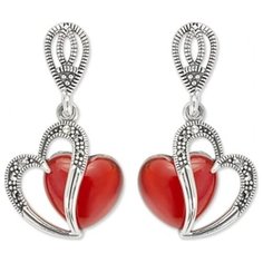 МАРКАЗИТ Серьги с сердоликами и марказитами из серебра HE1082