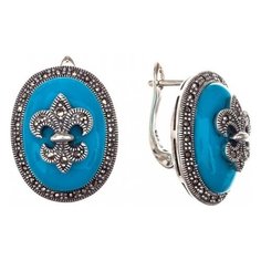 МАРКАЗИТ Серьги с марказитами и бирюзой из серебра HE553