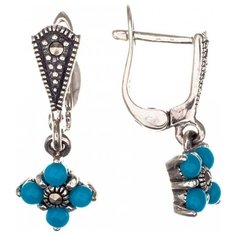МАРКАЗИТ Серьги с марказитами и бирюзой из серебра HE669
