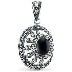 Silver WINGS Подвеска с ониксами и марказитами из серебра 230026-300-39