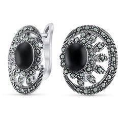 Silver WINGS Серьги с ониксами и марказитами из серебра 220026-300-39