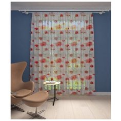 Тюль Костромской текстиль Красные астры на ленте 250 см красный/белый