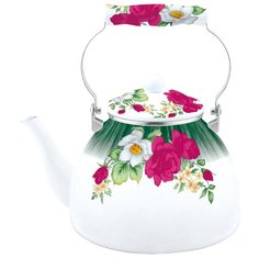Kelli Чайник эмалированный с поворотной ручкой 4 л белый/розовый/зеленый