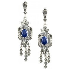 МАРКАЗИТ Серьги с лазуритами и марказитами из серебра HE160