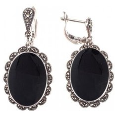 МАРКАЗИТ Серьги с марказитами и ониксами из серебра HE1058