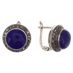 МАРКАЗИТ Серьги с лазуритами и марказитами из серебра HE558