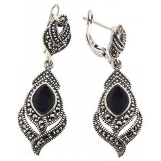 МАРКАЗИТ Серьги с марказитами и ониксами из серебра HE253