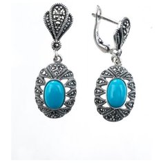 МАРКАЗИТ Серьги с марказитами и бирюзой из серебра HE520SP