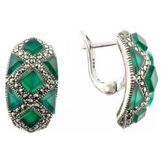 МАРКАЗИТ Серьги с хризопразами и марказитами из серебра HE416