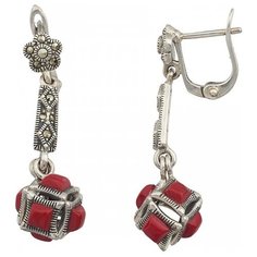 МАРКАЗИТ Серьги с марказитами и кораллами из серебра HE437