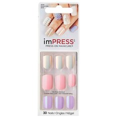 Накладные ногти KISS imPRESS Press-On Manicure короткая длина Пудровый неон 30 шт.