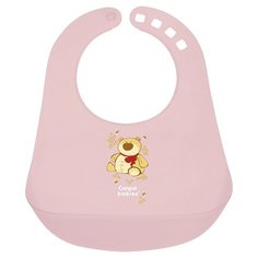 Canpol Babies Нагрудник Colourful plastic bib, 1 шт., расцветка: розовый медведь